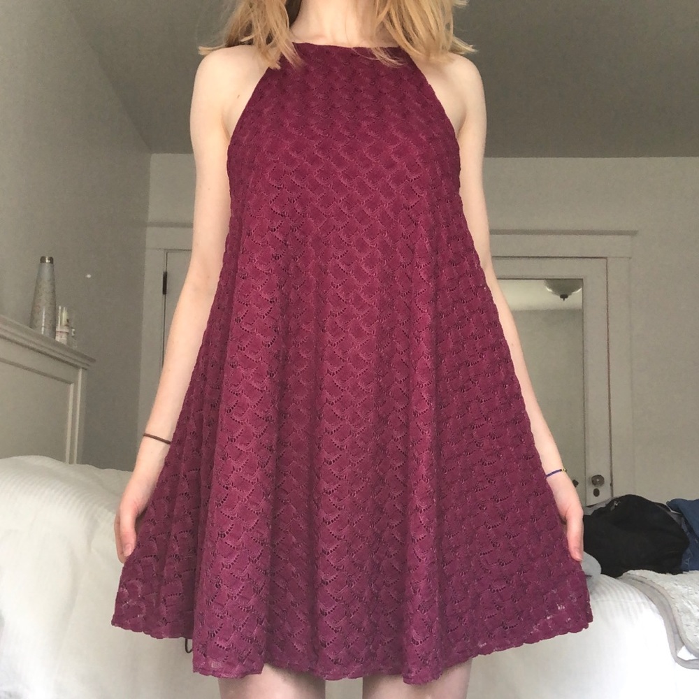 A-line halter top raspberry mini dress